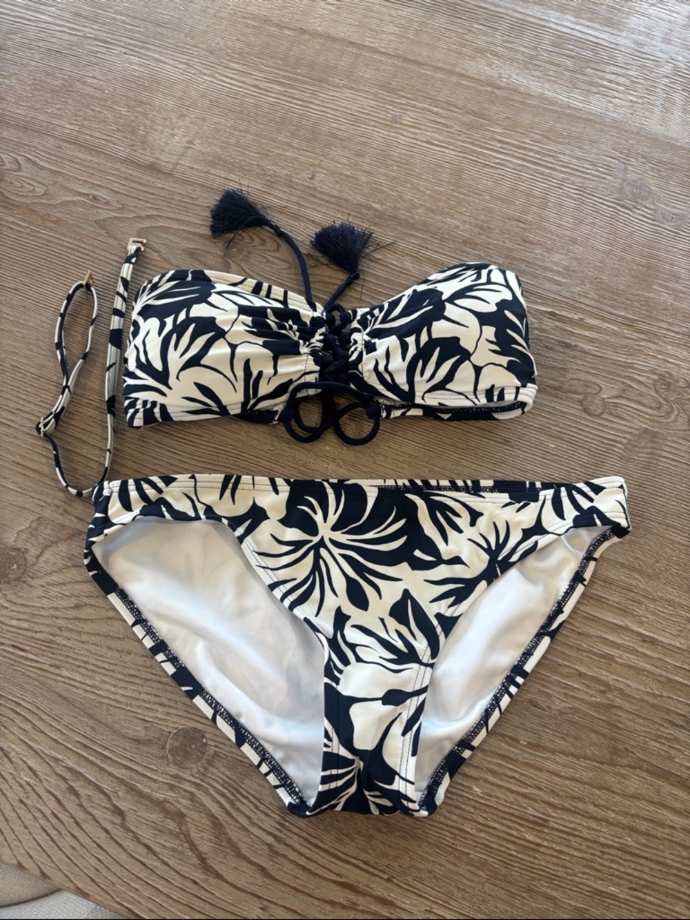 Michael Kors Cream and navy Floral Bandeau Bikini Top